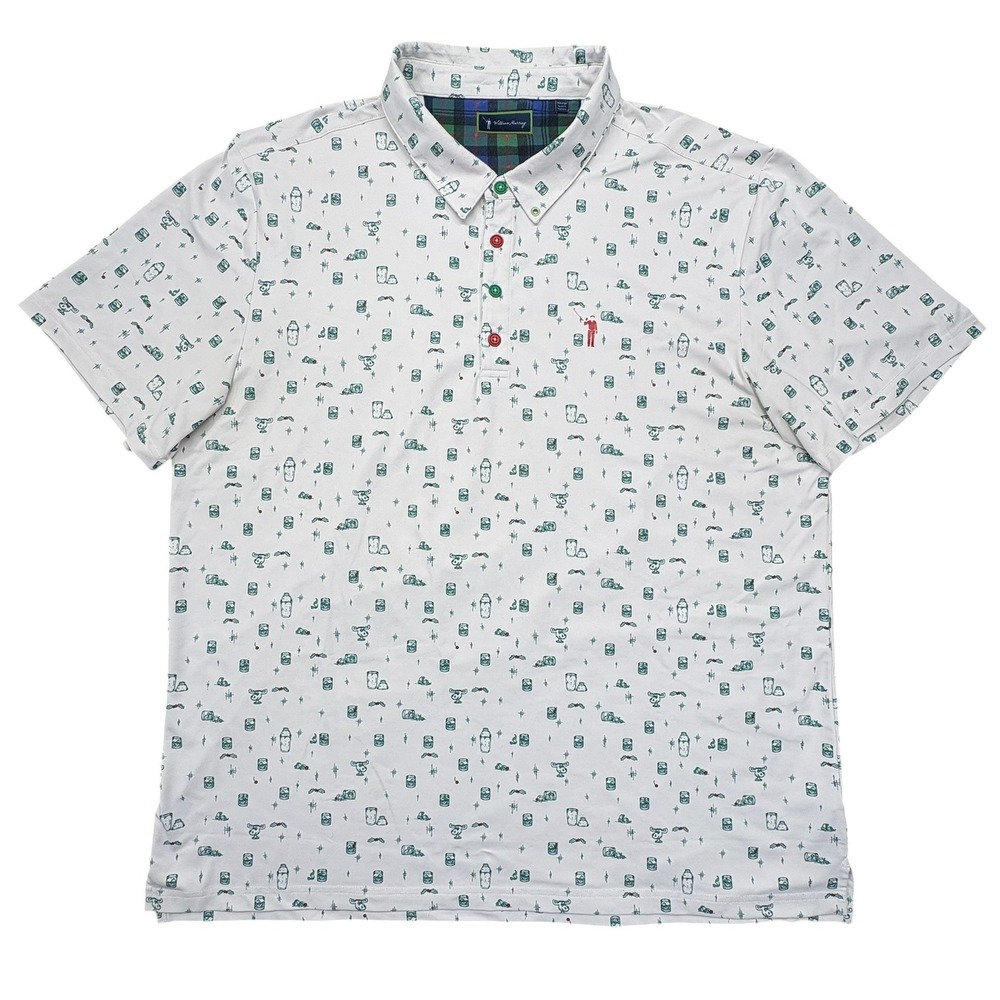 William Murray Christmas Drinks Polo Mens XXL White Green Vacation Golf NWT